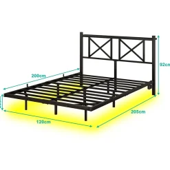 Lit Simple 120x200 cm - Lit Ado Moderne, avec Éclairage LED et Prises USB, Rangements - Noir, sans Matelas><noscript><img width=