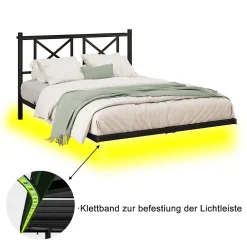 Lit Simple 120x200 cm - Lit Ado Moderne, avec Éclairage LED et Prises USB, Rangements - Noir, sans Matelas><noscript><img width=