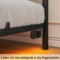 Lit Simple 120x200 cm - Lit Ado Moderne, avec Éclairage LED et Prises USB, Rangements - Noir, sans Matelas><noscript><img width=