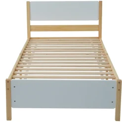 Lit Simple 90x200 cm - Lit Ado ou Adulte Sans Matelas - Bois de Pin Massif - Blanc et Naturel><noscript><img width=