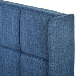 Lit simple 90x200 cm - Lit adulte capitonné avec sommier à lattes - Lin - Sans Matelas - Bleu><noscript><img width=