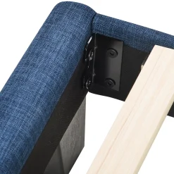 Lit simple 90x200 cm - Lit adulte capitonné avec sommier à lattes - Lin - Sans Matelas - Bleu><noscript><img width=