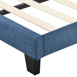 Lit simple 90x200 cm - Lit adulte capitonné avec sommier à lattes - Lin - Sans Matelas - Bleu><noscript><img width=