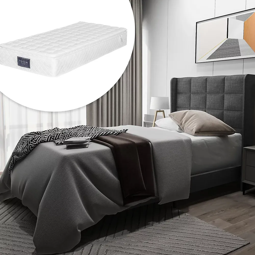 Generique Lit simple 90x200 cm - Lit adulte capitonné avec sommier à lattes - Lin - Matelas Inclus - Gris* Lit Simple