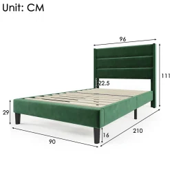 Lit simple 90x200 cm - Lit adulte capitonné avec tête de lit - Lin - Sans Matelas - Vert Foncé><noscript><img width=