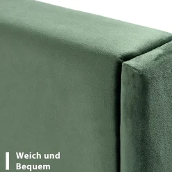 Lit simple 90x200 cm - Lit adulte capitonné avec tête de lit - Lin - Sans Matelas - Vert Foncé><noscript><img width=