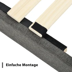 Okwish Lit simple 90x200 cm - Lit adulte capitonné avec tête de lit - Lin - Sans Matelas - Gris Foncé* Lit Simple