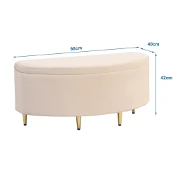 Okwish Lit Simple 90x200 cm - Lit Capitonné en Velours avec Tête de Lit Coquillage et Banquette de Rangement - Sans Matelas - Beige* Lit Simple