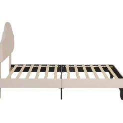 Okwish Lit Simple 90x200 cm - Lit Capitonné en Velours avec Tête de Lit Réglable et Sommier en Bois, Sans Matelas - Beige* Lit Simple
