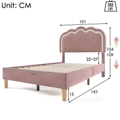 Okwish Lit simple 90x190 cm - Lit capitonné avec tête de lit LED réglable - Velours - Sans Matelas - Rose* Lit Double