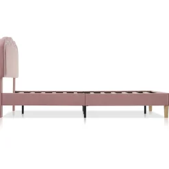 Okwish Lit simple 90x190 cm - Lit capitonné avec tête de lit LED réglable - Velours - Sans Matelas - Rose* Lit Double