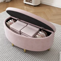 Lit Simple 90x200 cm - Lit Capitonné en Velours avec Tête de Lit Coquillage et Banquette de Rangement - Sans Matelas - Rose><noscript><img width=