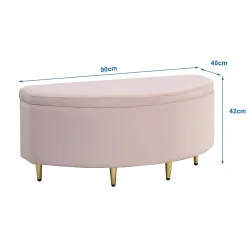 Lit Simple 90x200 cm - Lit Capitonné en Velours avec Tête de Lit Coquillage et Banquette de Rangement - Sans Matelas - Rose><noscript><img width=
