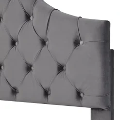Okwish Lit Simple 90x200 cm - Lit Capitonné en Velours avec Tête de Lit Réglable, Sans Matelas - Gris* Lit Simple