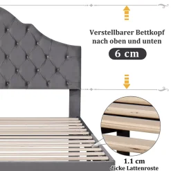 Okwish Lit Simple 90x200 cm - Lit Capitonné en Velours avec Tête de Lit Réglable, Sans Matelas - Gris* Lit Simple