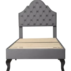Okwish Lit Simple 90x200 cm - Lit Capitonné en Velours avec Tête de Lit Réglable, Sans Matelas - Gris* Lit Simple