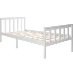 Okwish Lit simple 90x200 cm - Lit classique avec sommier à lattes - Pin et MDF - Sans matelas - Blanc* Lit Simple