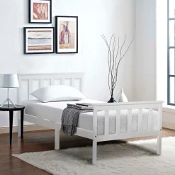 Okwish Lit simple 90x200 cm - Lit classique avec sommier à lattes - Pin et MDF - Sans matelas - Blanc* Lit Simple