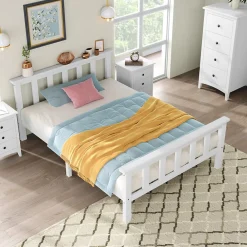 Okwish Lit simple 90x200 cm - Lit classique avec sommier à lattes - Pin et MDF - Sans matelas - Blanc* Lit Simple