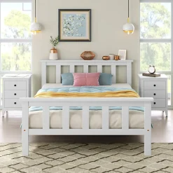 Okwish Lit simple 90x200 cm - Lit classique avec sommier à lattes - Pin et MDF - Sans matelas - Blanc* Lit Simple