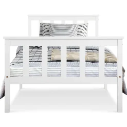 Okwish Lit simple 90x200 cm - Lit classique avec sommier à lattes - Pin et MDF - Sans matelas - Blanc* Lit Simple