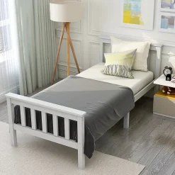 Okwish Lit simple 90x200 cm - Lit classique avec sommier à lattes - Pin et MDF - Sans matelas - Blanc* Lit Simple