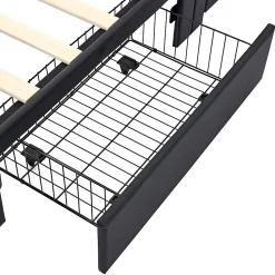 Okwish Lit Simple 90x190 cm - Lit Coffre avec 4 Tiroirs et Éclairage LED - Lit Capitonné PU - Noir - Sans Matelas* Lit Simple