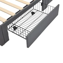 Lit Simple 90x190 cm - Lit Coffre avec 4 Tiroirs et Ports USB - Éclairage LED - Gain de Place - Gris - Sans Matelas><noscript><img width=