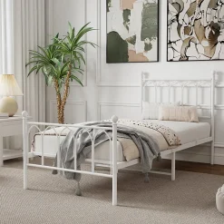 Lit Simple 90x200 cm - Lit en Métal Blanc Design Contemporain et Robuste - Sans Matelas>Okwish Best