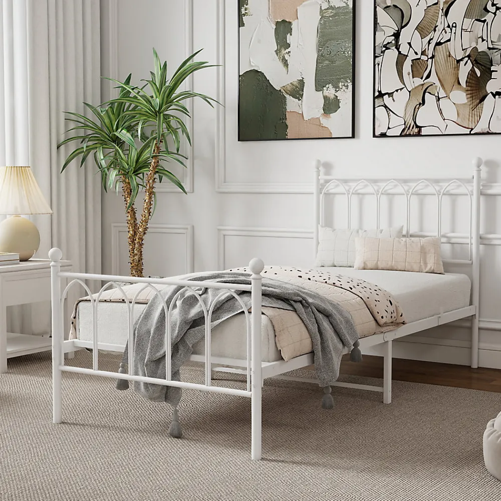 Lit Simple 90x200 cm - Lit en Métal Blanc Design Contemporain et Robuste - Sans Matelas>Okwish Best