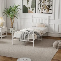 Lit Simple 90x200 cm - Lit en Métal Blanc Design Contemporain et Robuste - Sans Matelas>Okwish Best