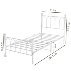 Lit Simple 90x200 cm - Lit en Métal Blanc Design Contemporain et Robuste - Sans Matelas><noscript><img width=