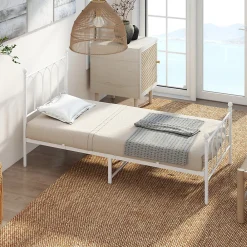 Lit Simple 90x200 cm - Lit en Métal Blanc Design Contemporain et Robuste - Sans Matelas><noscript><img width=