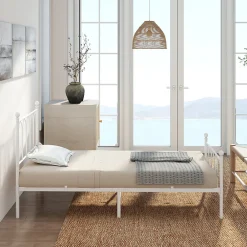 Lit Simple 90x200 cm - Lit en Métal Blanc Design Contemporain et Robuste - Sans Matelas><noscript><img width=