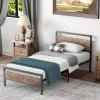 Lit Simple 90x200 cm - Lit en Métal Noir Solide avec Sommier à Lattes et Bois Robuste - Sans Matelas>Okwish Discount