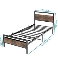 Lit Simple 90x200 cm - Lit en Métal Noir Solide avec Sommier à Lattes et Bois Robuste - Sans Matelas>Okwish Discount