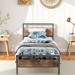 Lit Simple 90x200 cm - Lit en Métal Noir Solide avec Sommier à Lattes et Bois Robuste - Sans Matelas><noscript><img width=
