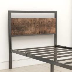 Lit Simple 90x200 cm - Lit en Métal Noir Solide avec Sommier à Lattes et Bois Robuste - Sans Matelas><noscript><img width=