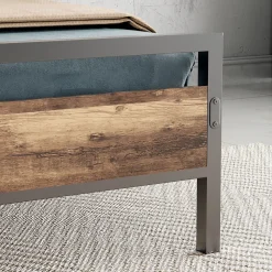 Lit Simple 90x200 cm - Lit en Métal Noir Solide avec Sommier à Lattes et Bois Robuste - Sans Matelas><noscript><img width=