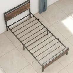 Lit Simple 90x200 cm - Lit en Métal Noir Solide avec Sommier à Lattes et Bois Robuste - Sans Matelas><noscript><img width=