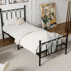 Okwish Lit Simple 90x200 cm - Lit en Métal Noir pour Chambre ou Studio - Robuste et Facile à Monter - Sans Matelas* Lit Simple