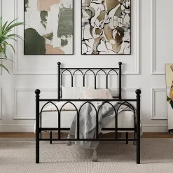Okwish Lit Simple 90x200 cm - Lit en Métal Noir pour Chambre ou Studio - Robuste et Facile à Monter - Sans Matelas* Lit Simple