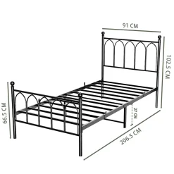 Okwish Lit Simple 90x200 cm - Lit en Métal Noir pour Chambre ou Studio - Robuste et Facile à Monter - Sans Matelas* Lit Simple