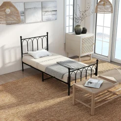 Okwish Lit Simple 90x200 cm - Lit en Métal Noir pour Chambre ou Studio - Robuste et Facile à Monter - Sans Matelas* Lit Simple