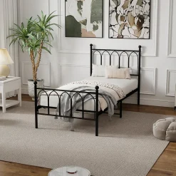 Okwish Lit Simple 90x200 cm - Lit en Métal Noir pour Chambre ou Studio - Robuste et Facile à Monter - Sans Matelas* Lit Simple