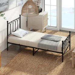 Okwish Lit Simple 90x200 cm - Lit en Métal Noir pour Chambre ou Studio - Robuste et Facile à Monter - Sans Matelas* Lit Simple