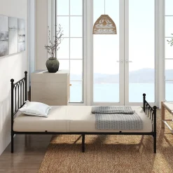 Okwish Lit Simple 90x200 cm - Lit en Métal Noir pour Chambre ou Studio - Robuste et Facile à Monter - Sans Matelas* Lit Simple