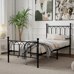 Okwish Lit Simple 90x200 cm - Lit en Métal Noir pour Chambre ou Studio - Robuste et Facile à Monter - Sans Matelas* Lit Simple