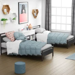 Okwish Lit Simple 90x200 cm - Lit en Métal Noir Robuste Gain de Place pour Petite Chambre - Sans Matelas* Lit Simple