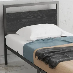 Okwish Lit Simple 90x200 cm - Lit en Métal Noir Robuste Gain de Place pour Petite Chambre - Sans Matelas* Lit Simple
